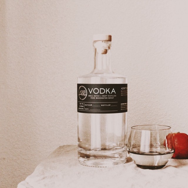 Adrift distillers vodka in front of white background