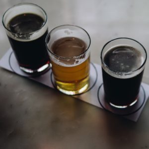 close-up of flight of local beers